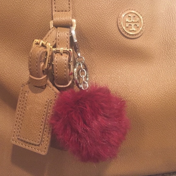 Burgundy Genuine Rabbit Fur Ball Keychain - Picture 1 of 2